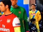 Aww! Mascot bawls his eyes out whilst holding hands with Mikel Arteta before Napoli v Arsenal