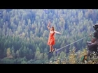 A girl walking with high heels on the rope