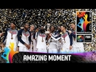 USA lift the James Naismith Trophy after winning the 2014 FIBA Basketball World Cup