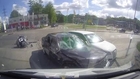 Lucky Biker crashing on two Cars and survives!